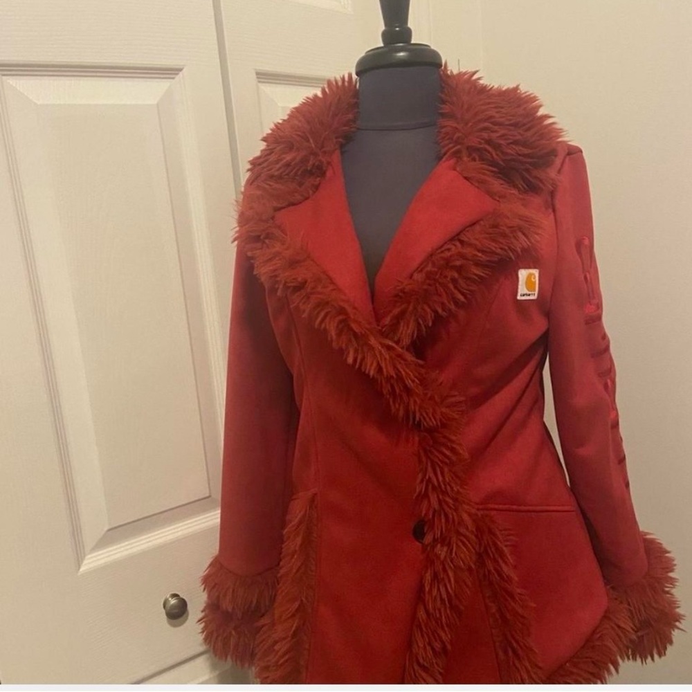 Carhartt Women's Rust-Red Teddy Jacket with Faux Fur Trim